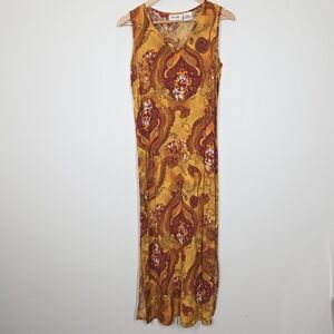 Vtg 90s Y2K Floral Paisley Maxi Dress Sleeveless Grunge Boho Festival Rayon Sml